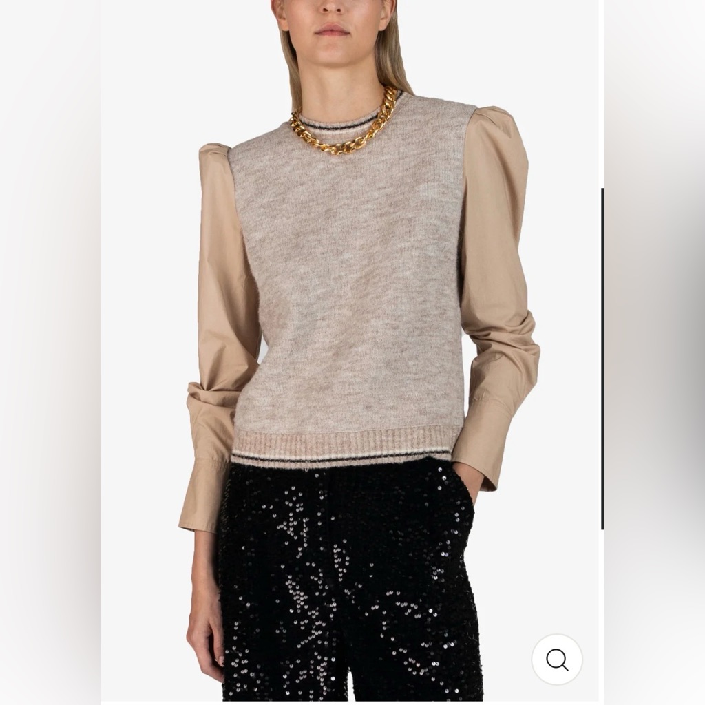 Derek Lam 10 Crosby - Milton Mixed Media Sweater In Khaki Size Xl